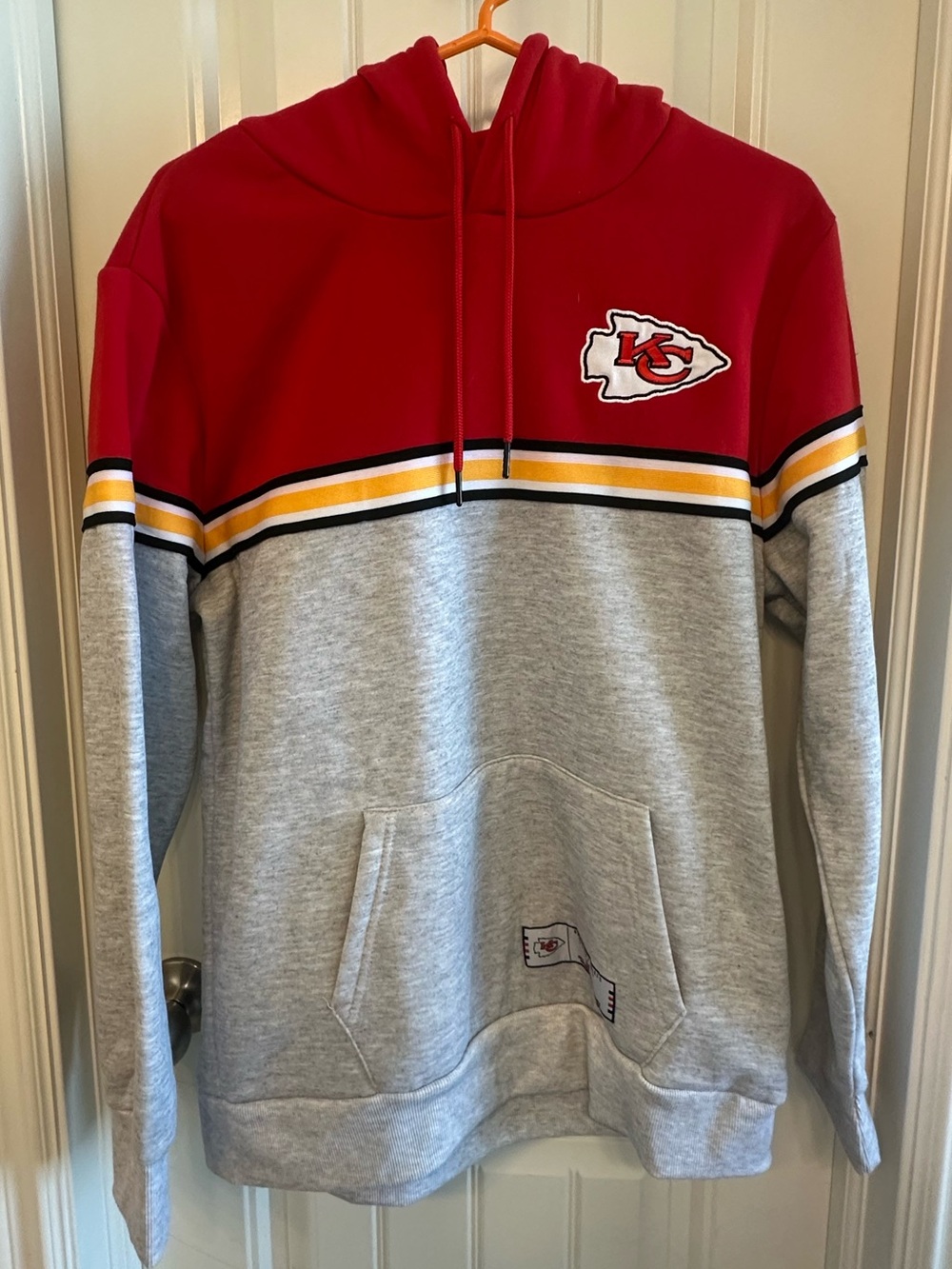 NFL Kansas City Chiefs Red and Gray Pullover Hoodie with Yellow Stripe